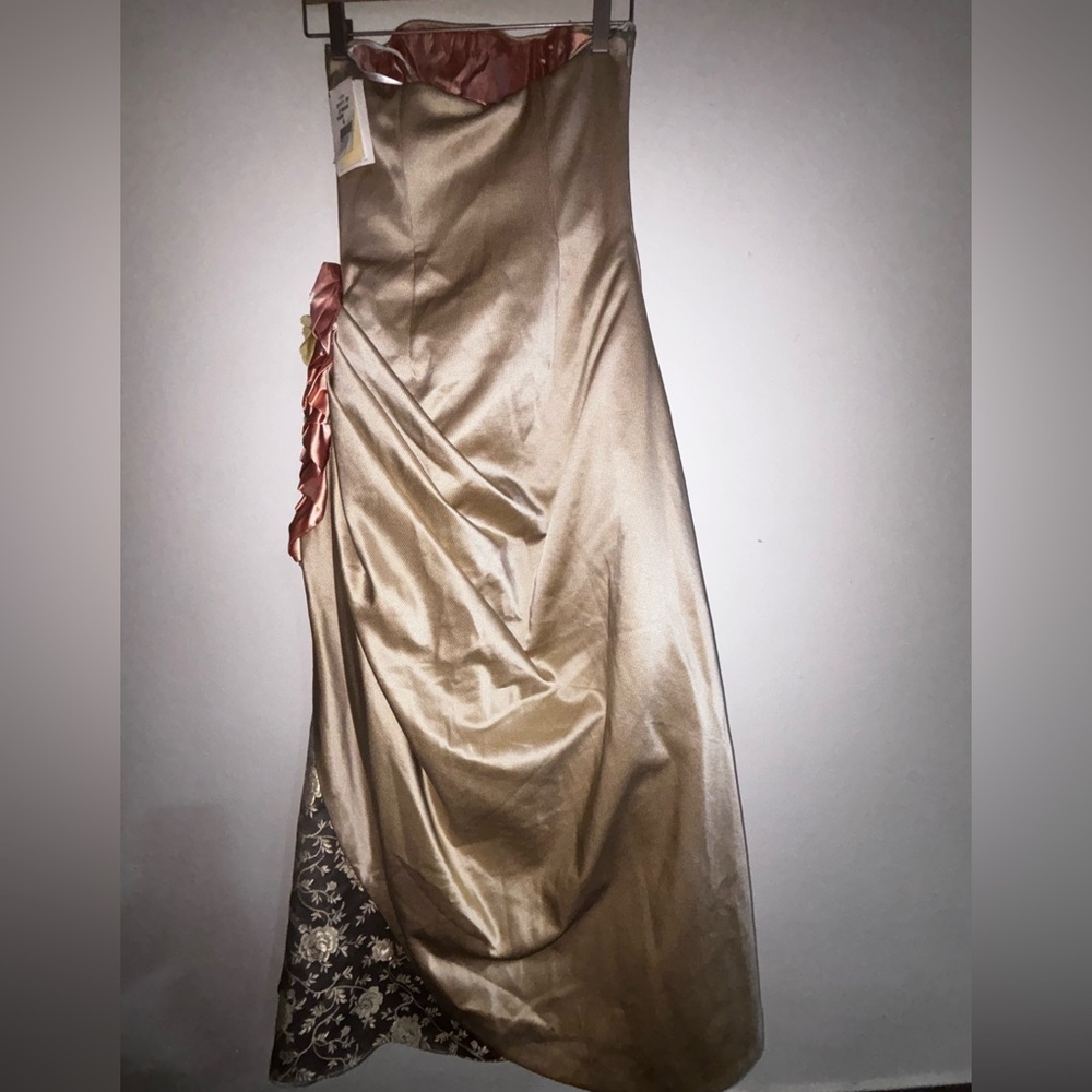 Vintage Elegant Victorian Style Gold Gown with Floral Accents Maxi Dress. - Picture 7 of 11